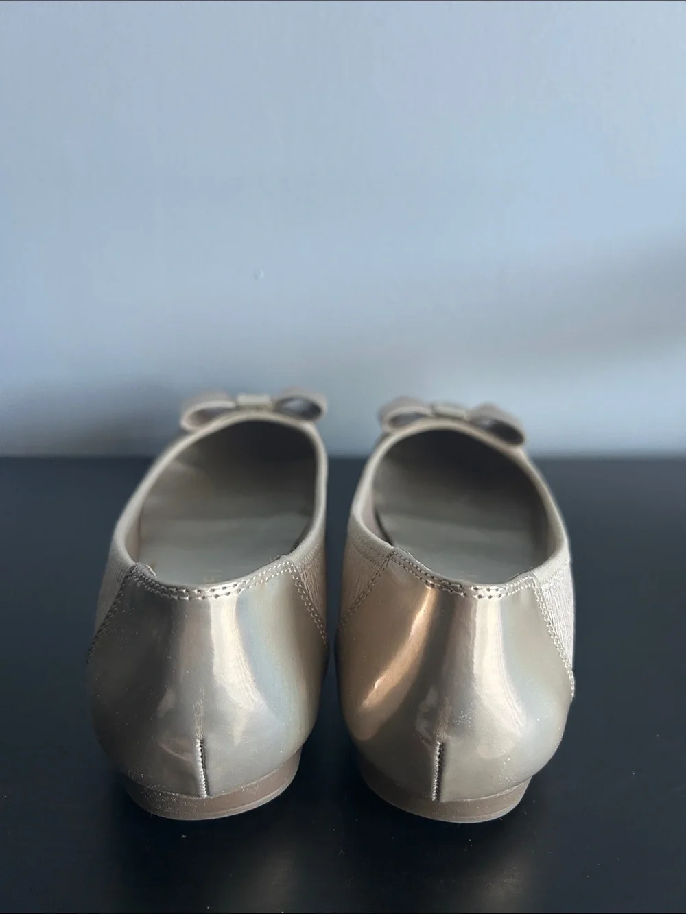 Anne Klien Sport Akalphia Metallic Gold Ballet Flats with Bow 9